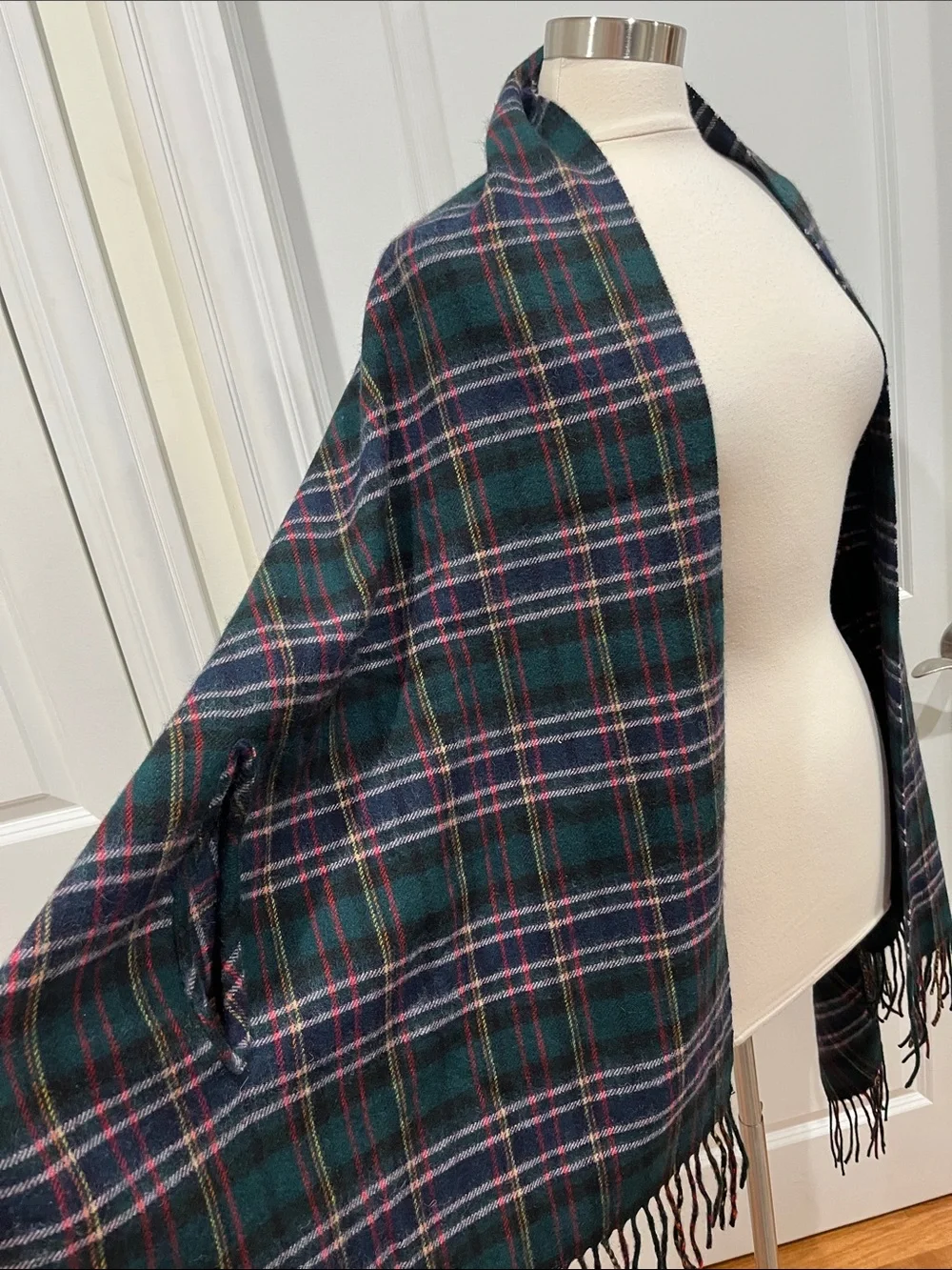 J. Crew Plaid Cape Scarf Arm Holes 80% Wool